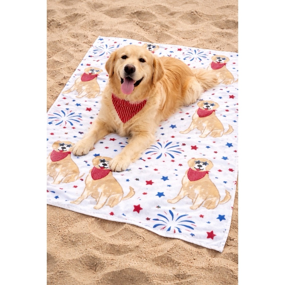 PATRIOTIC DOG LABRADOR JULY 4TH THEME BEACH TOWEL LYOCELL BLD SUPER SOFT 60X30